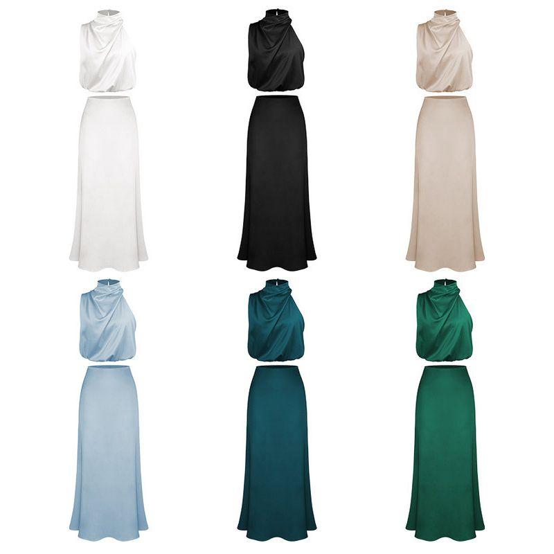 Solid Color Sleeveless Pleated Skirt Set Pure Color Sleeveless Pleated Skirt Suit Women