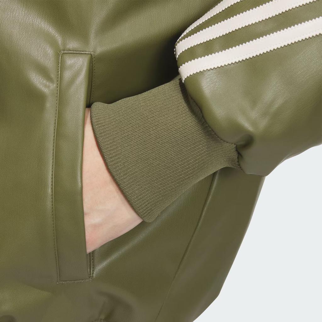 Adidas Originals FW24 PU Jacket M Series Fashion Logo Stripe Stylish Zipper Sports Long Sleeve Jacket Men Jackets Dark-Olive-Green JL7557