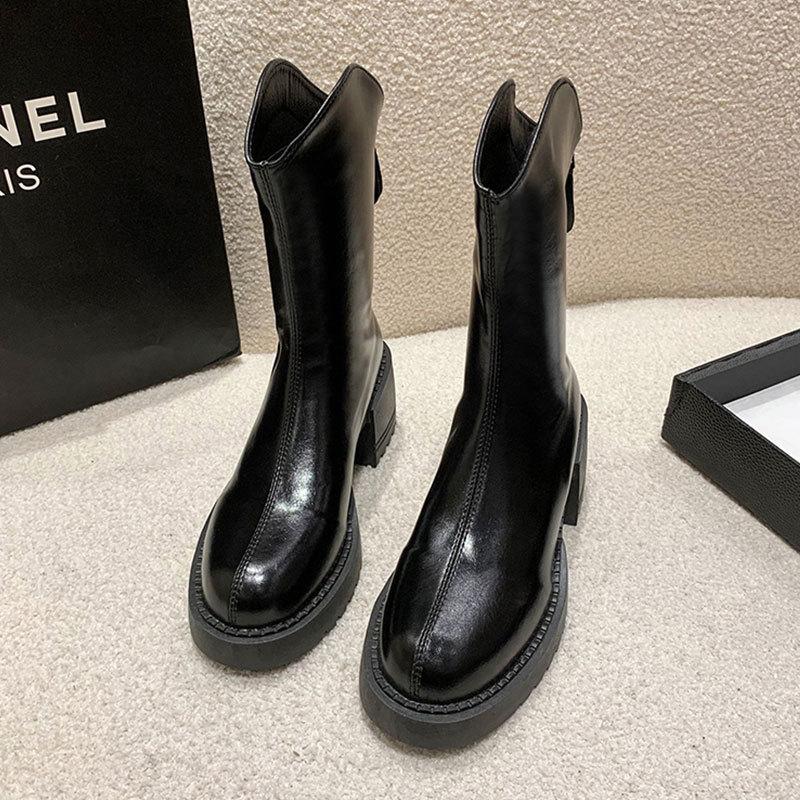 Martin boots matching pants women's new autumn and winter thick heel leather boots warm short boots thick-soled short boots women