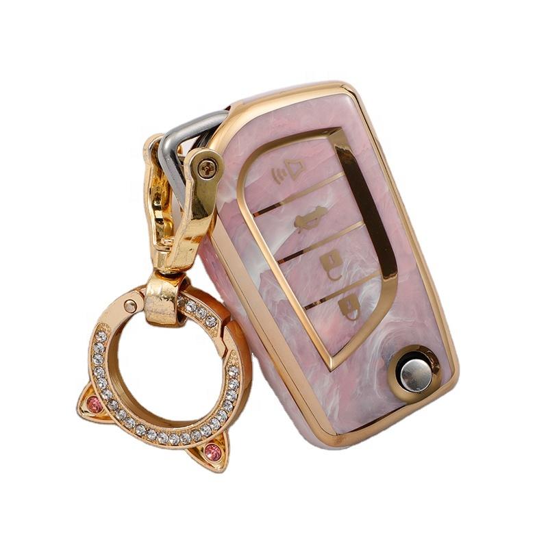TPU Flip Auto Schlüsselanhänger Hülle Kompatibel Toyota Aygo Rav4 Land Cruiser 3-Tasten Schlüsselhülle Schlüsselring Keyless Fernbedienung Schlüsselanhänger Schlüsselhalter