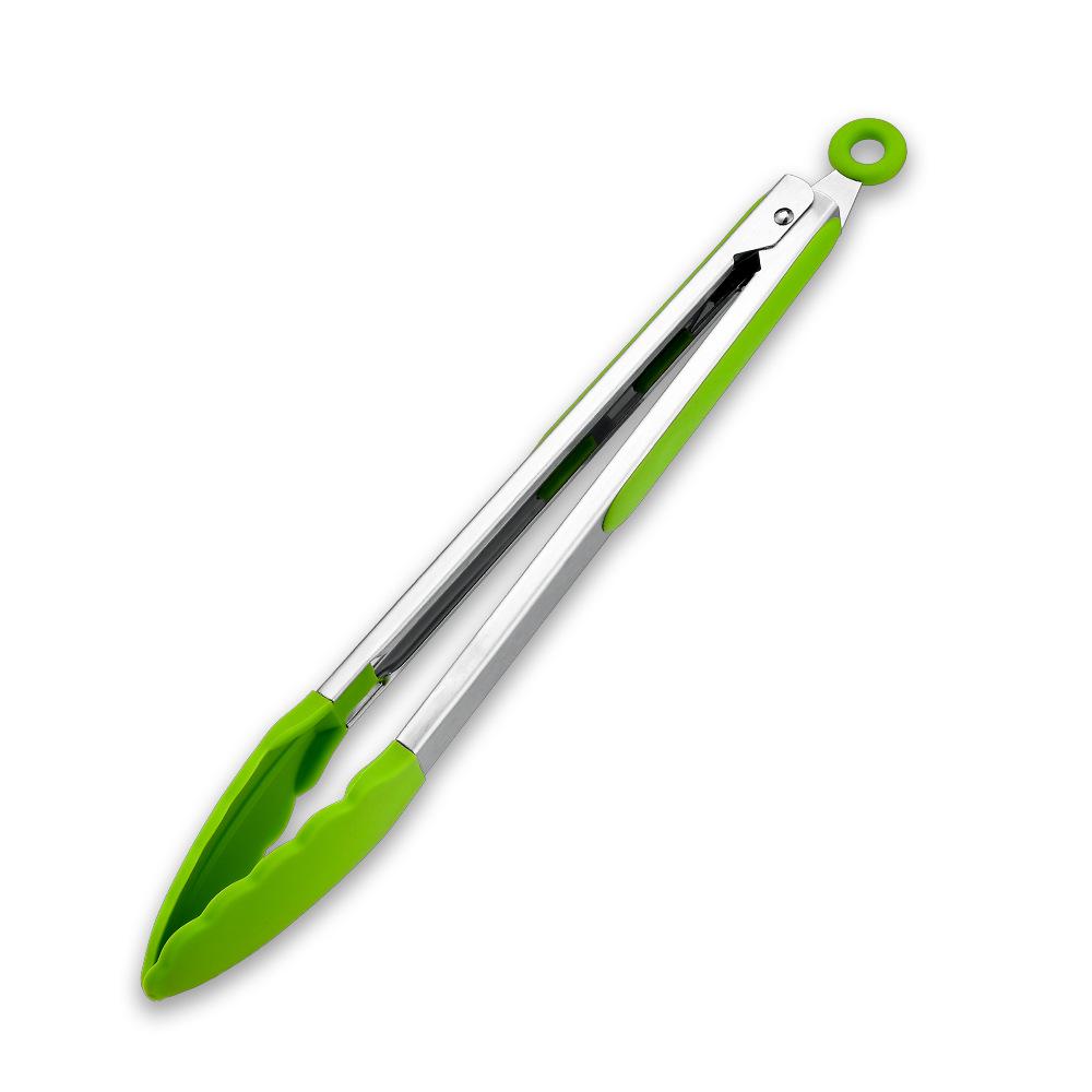 12  High-Temp Silicone Non-Slip Food Tongs: Ideal for Bread, Steak, and Barbecue. зелёный