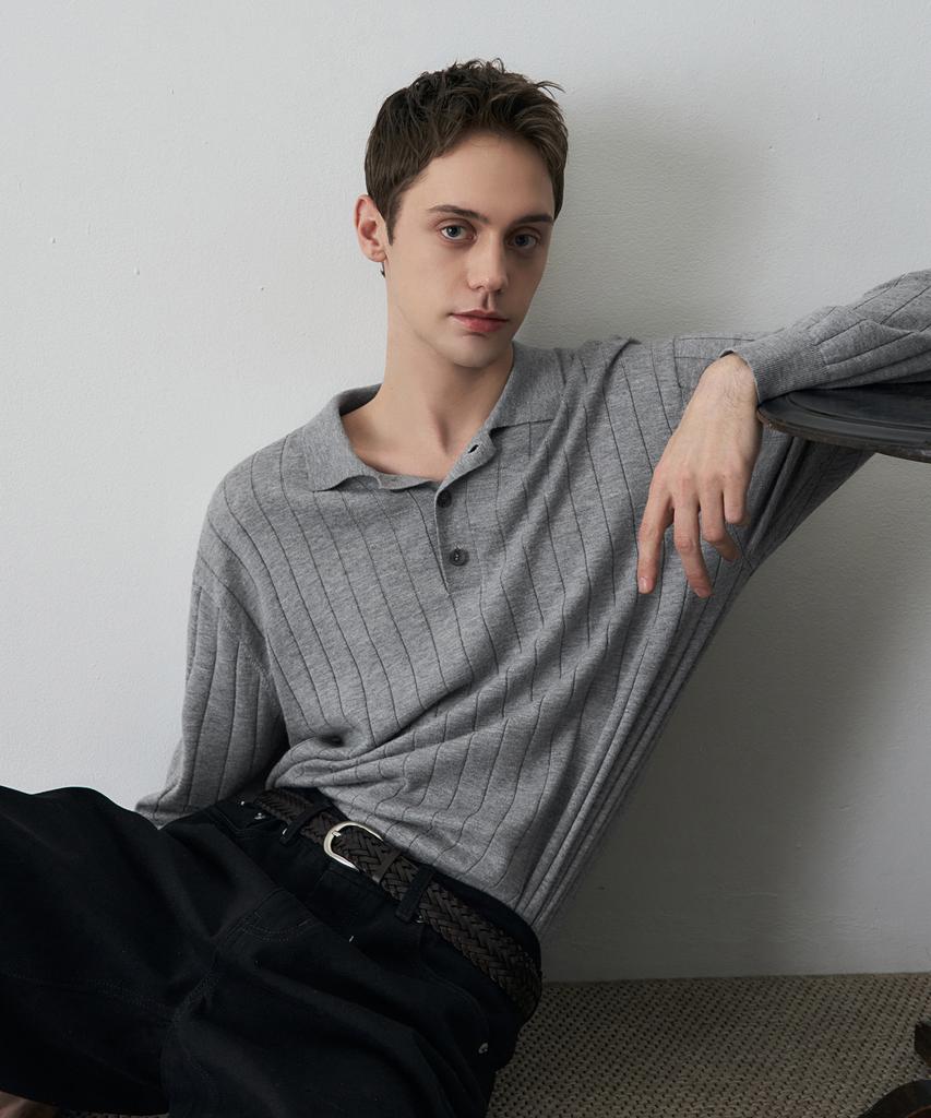 DRAW FIT Wool Supple Ribbed Polo Knit [2 Colors]