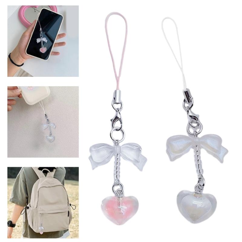 Y2K Heart Bowknot Pendant Phone Strap Portable Hanging Lanyard for Girls Women