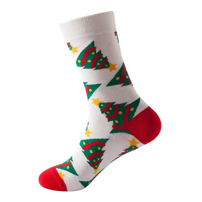 Creative Christmas Socks Cartoon Snow Tree Mid-Calf Cotton Blend Casual Men Women