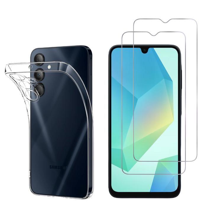 Case and Screen Protector - Phonillico® - Samsung Galaxy A16 4G/5G - Flexible - Transparent - 2 Tempered Glass