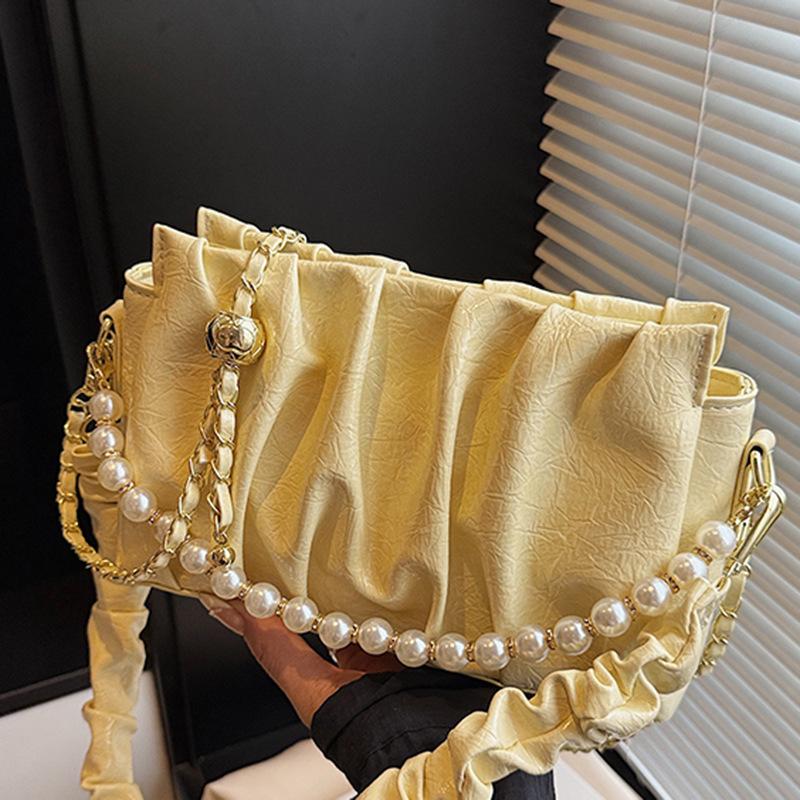 Shoulder bag 2025 new niche pearl portable pleated cloud bag women's small fresh underarm bag casual messenger bag