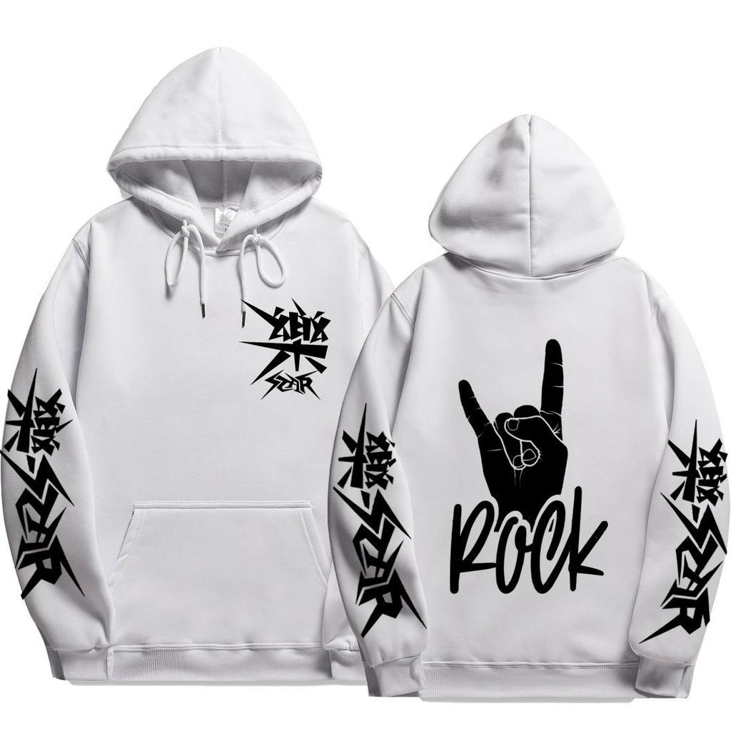 Stray Kids ROCK‑STAR Rock Hand Sign Pullover Hoodie Devil Horns Hand Rock Lettering Graphic Drawstring Hood Oversized Unisex KPop Streetwear Fan Merch