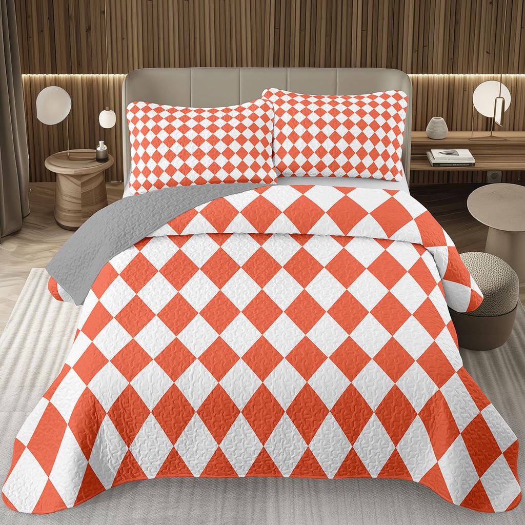 Geometric Checkered Bedspread Buffalo Plaid Quilted Bedding Set Checkerboard Gingham Coverlet Set Twin Queen for Kids Boys Teen