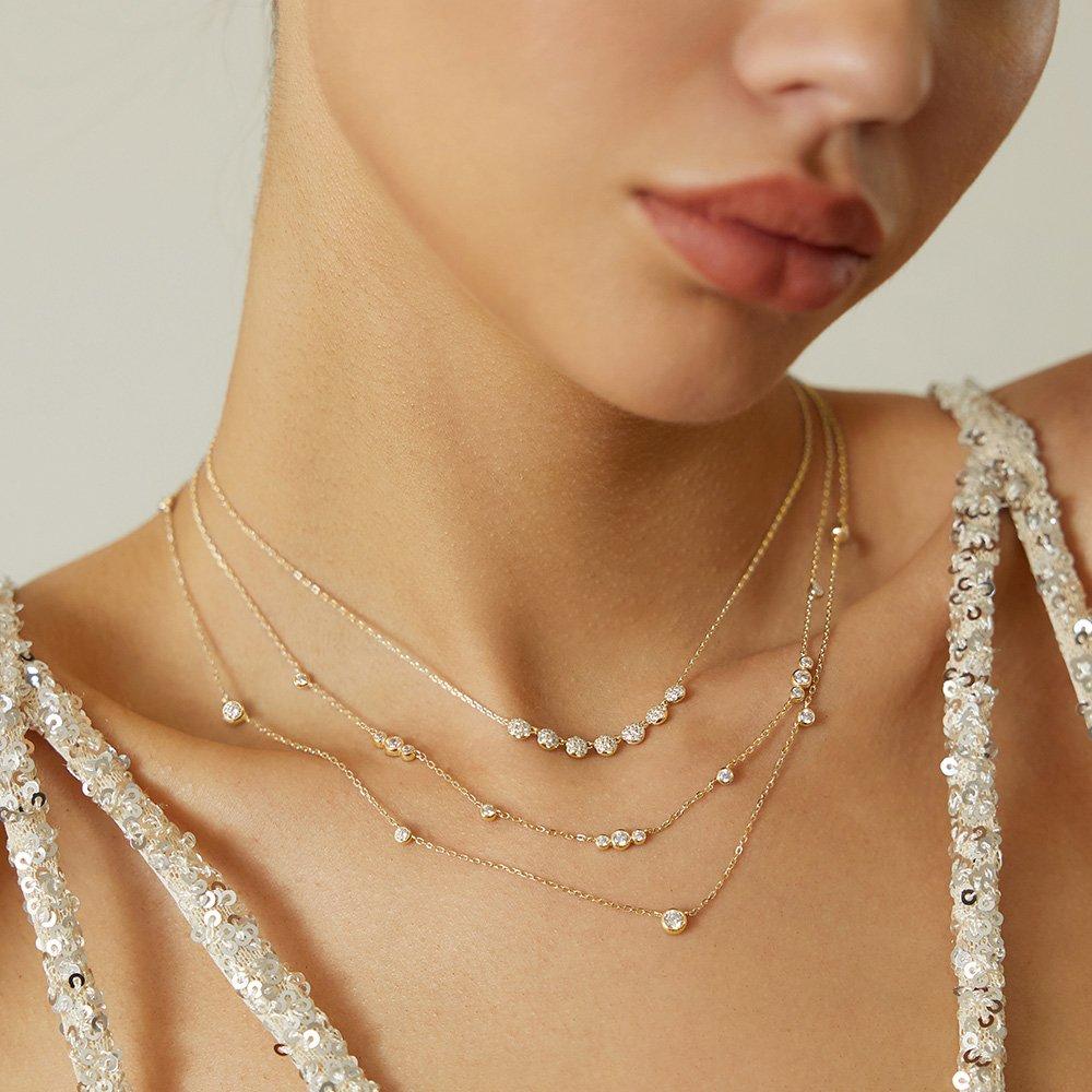 [Worn by Twice's Nayeon] Gold Pave Multi-Bead Chain 925 Silver Necklace N065-07G