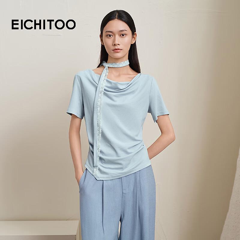 Aiju Rabbit Women s Casual Slim Fit Short Sleeve Tie-Detail T-Shirt L