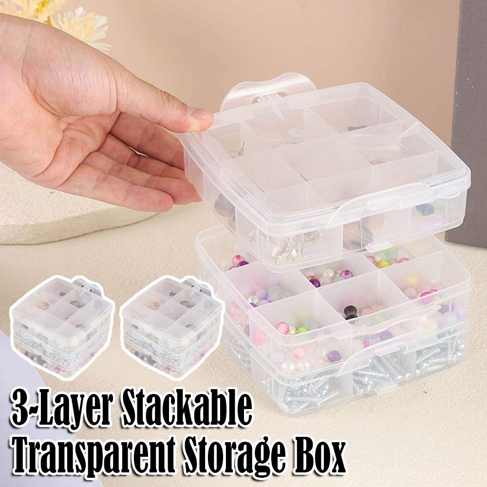 Durable 3-Layer Jewelry Beads Box Stackable Transparent Hardware Tool Boxes Storage Box for Small Items Fishing Gear Accessories