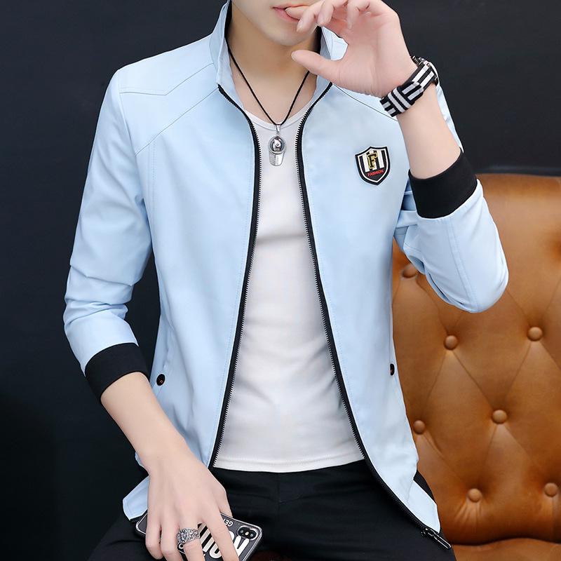 

Мужская осенняя приталенная куртка со стойкой – Модный повседневный молодежный стиль с длинным рукавом XL небесно-голубой