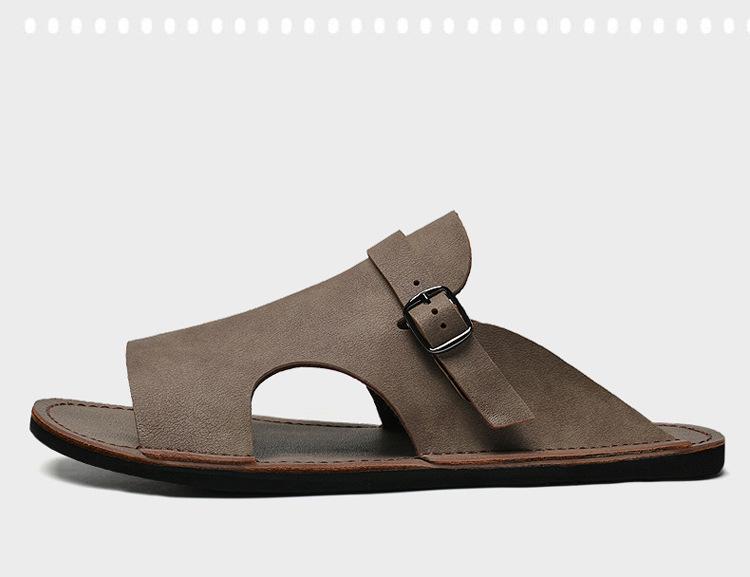 Men's Breathable Cowhide Beach Slippers - Soft Sole Roman Sandals, Size 47