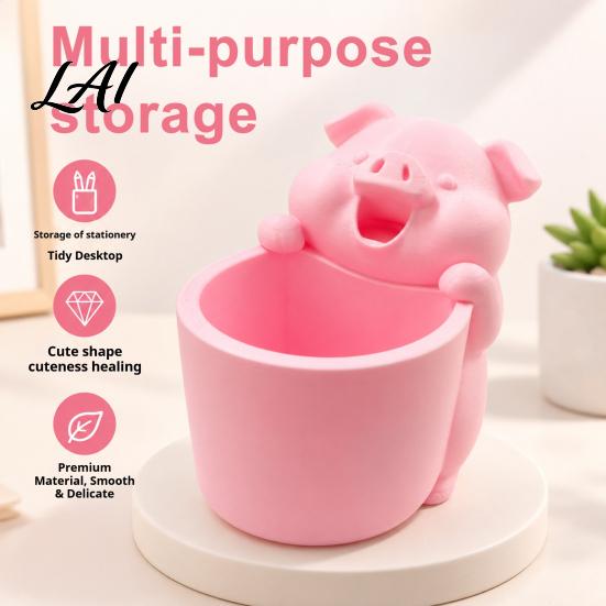 Cute Pig Storage Organizer 3D Printed Shaped Pen Cartoon Piggy Pot Holder Large Capacity Pencil Holder Makeup Brush Organizer
