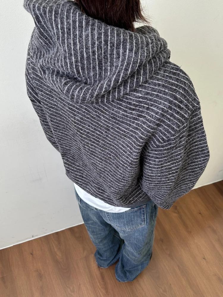 Unisex Striped Velour Hooded Cardigan Sweatshirt, Autumn/Winter, National Trend, Loose Fit, Versatile Zip-Up Jacket