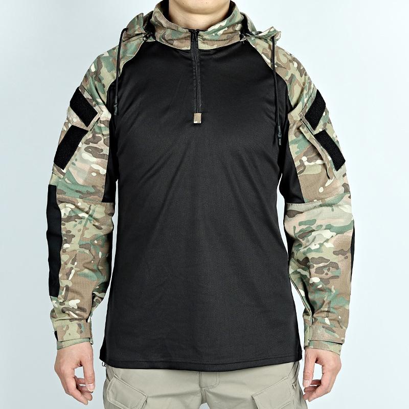 Moda Primavera Autunno Camicie USA Multicam T-shirt con Cappuccio Airsoft Paintball Campeggio Caccia Abbigliamento Verde Camicia da Uomo