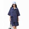 Sommer-Denim-Set für Herren Damen 2-teilig Lässiges kurzärmeliges Kastenhemd Oberteile und Shorts Hosen Lounge-Sets Outfits