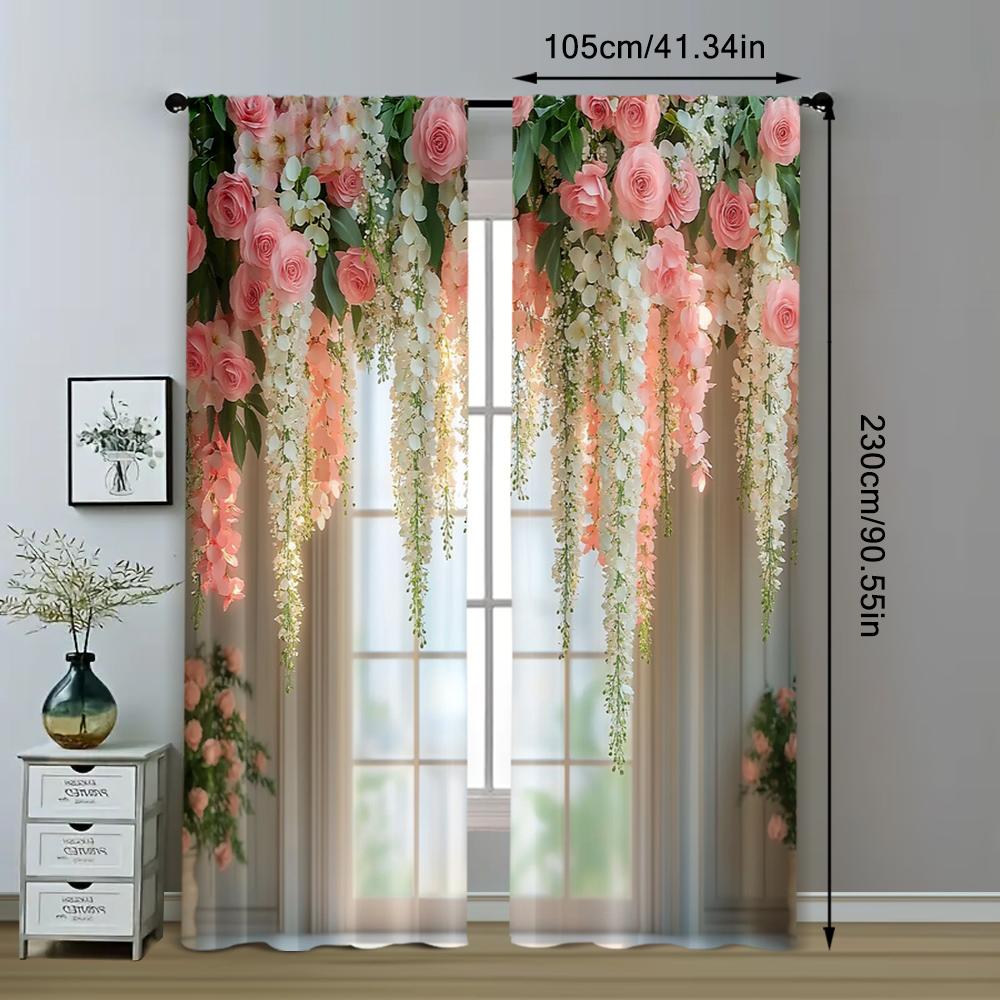 2pc    Drapes Pink Flowers Delivery1 Blackout  Polyester Birthday Party Applies to Office decoration