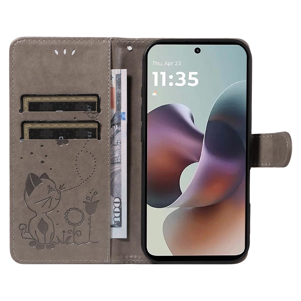 For Motorola Moto G56 5G Leather Wallet Case Cat Bee Pattern Phone Cover Stand