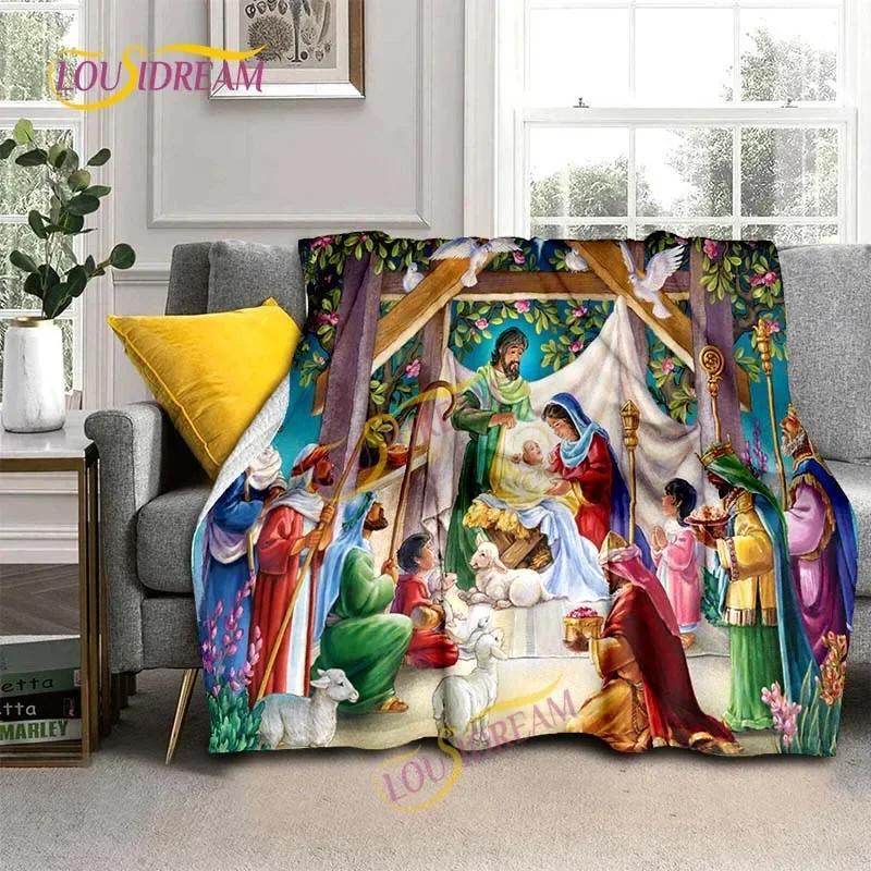 Kind Jesus and Blessed Virgin Mary Soft Christian God Flannel Art Faith Bed Comfortable Home Hiking Four Seasons Warm Blanket