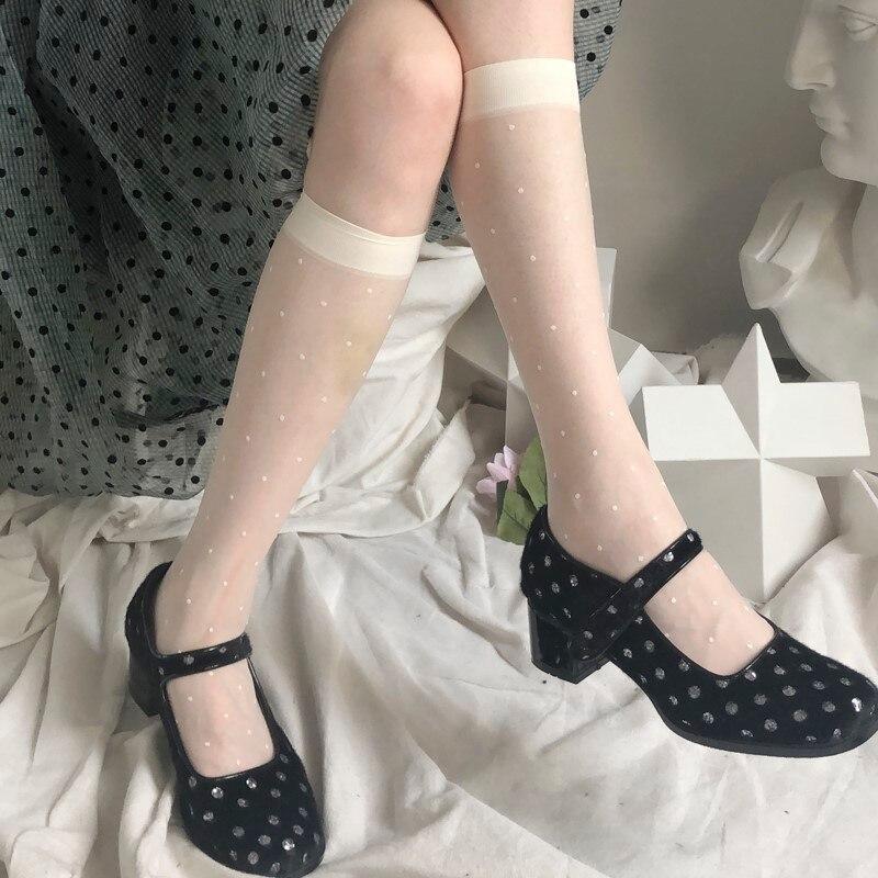 Calze da donna stile giapponese Calzini alti al ginocchio Calzini lunghi in nylon trasparente ultrasottile Calzini al ginocchio JK Lolita per ragazze dolci