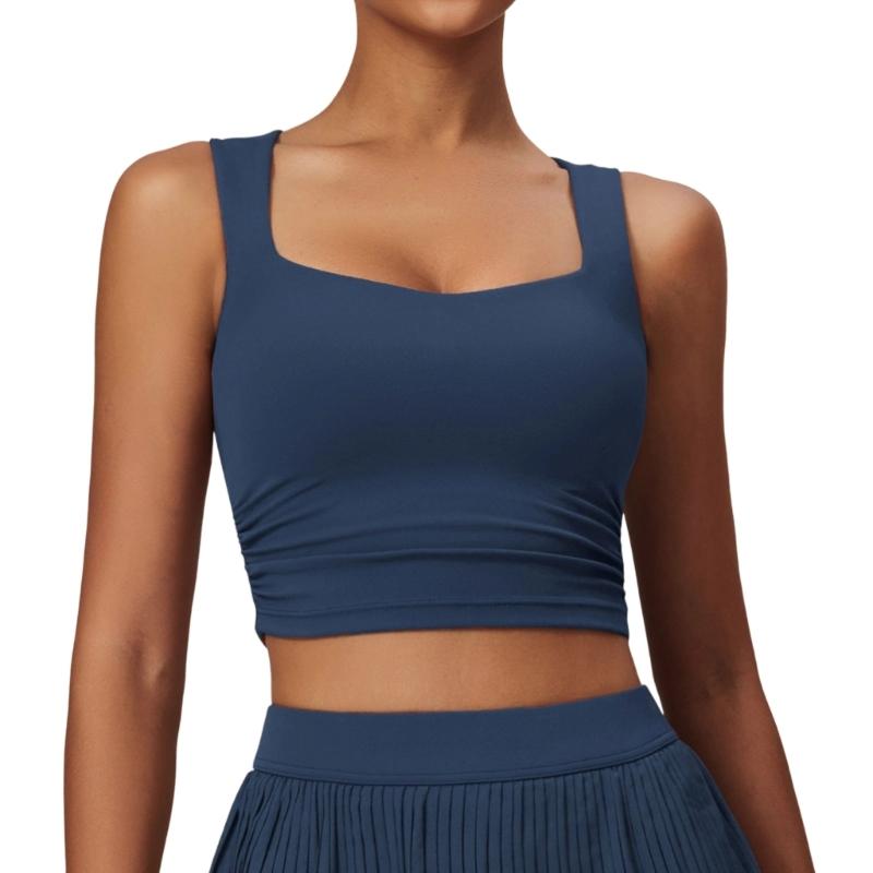 Longline Sports Bras for Women Square Neck Workout Tank Tops with Built In Bra Yoga Padded Crop Top Yoga Clothing Gifts