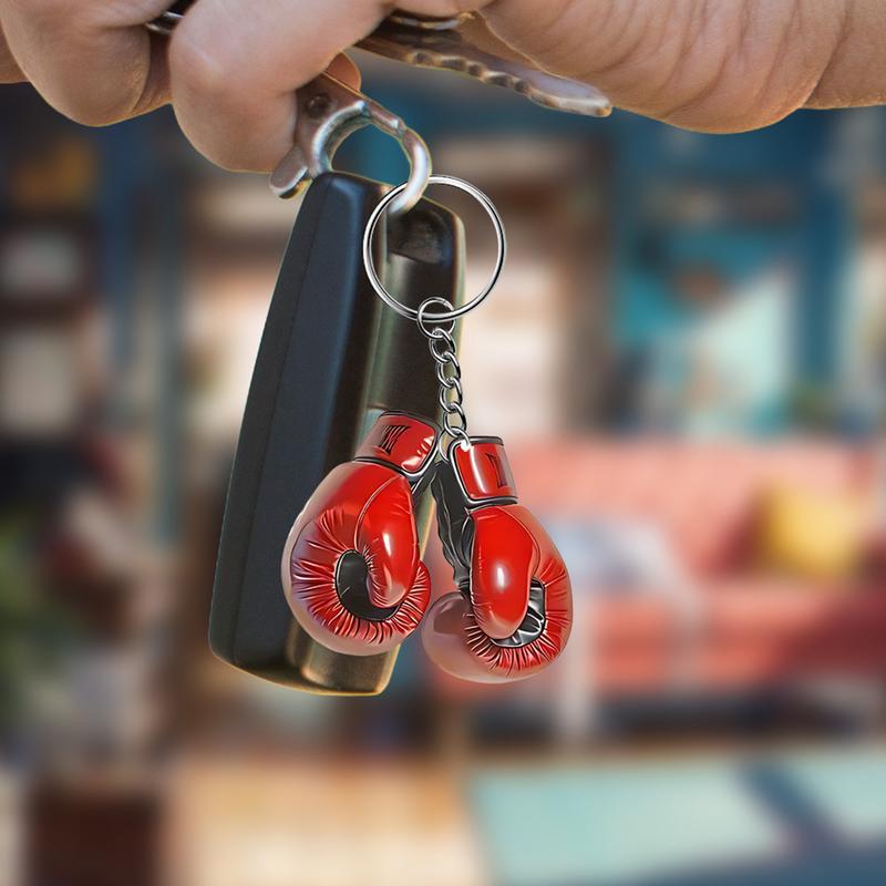 Boxing Gloves Key Chain 2D Flat Acrylic Red Punching Mitten Pendant Personalize Keyring For Men Women Couple Car Keys Bag Charm