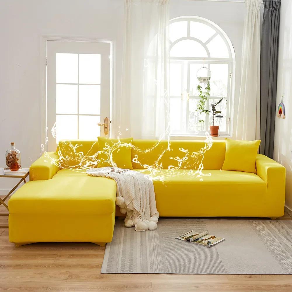 Waterproof Sofa Covers 1/2/3/4 Seats Elastic Solid Couch Cover L Shaped Sofa  Cover Protector Bench Covers