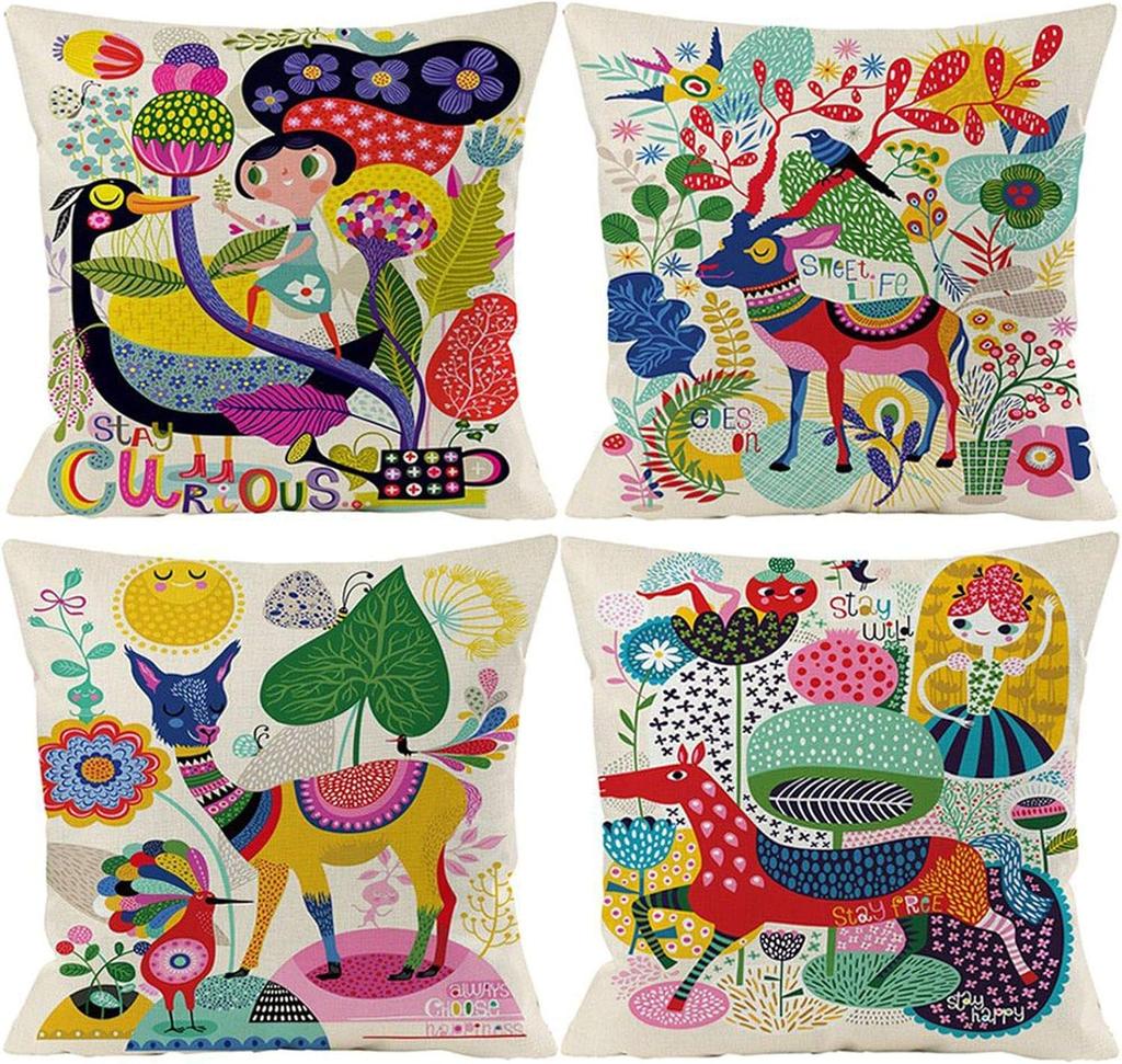 Set Of 4 Pcs Peacock Print Cushion Cover Sturdy Linen Throw Pillows For Couch Set Of 4 Peacock Covers Decorative Pillowcase