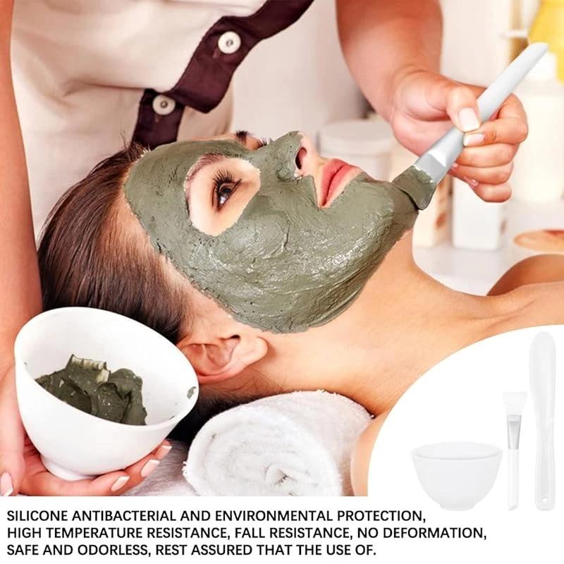 Silicone Face Mask Mixing Bowl Set Mixing Stick Spa Tool Beauty Salon Bowl Spoon Mask Mud Film Brush Silicone Facial Skincare