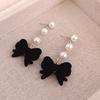 LATS Red Black Bowtie Earrings for Women Girls Simulated Pearl Cloth Bow Tie Earrings Jewelry Ear Accessories Beautiful Gifts