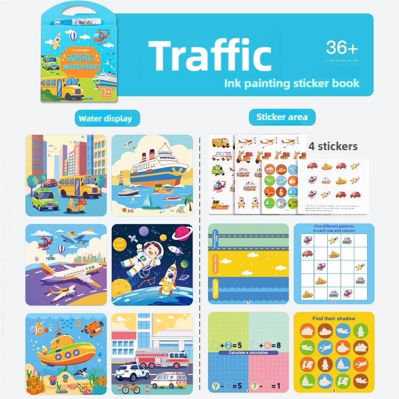 Neues 2-in-1 wiederverwendbares Malbuch Wassermalaufkleber Puzzles Spielbuch Sensorisch für Früherziehung Puzzle Malspielzeug