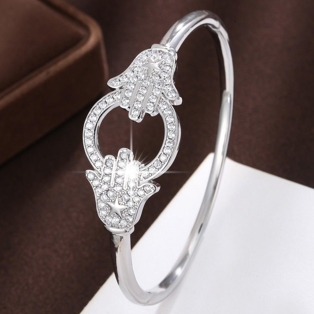 Hand Hoop Micropaved Zirconia Jewelry Bracelet for Women One Size(16-22CM)
