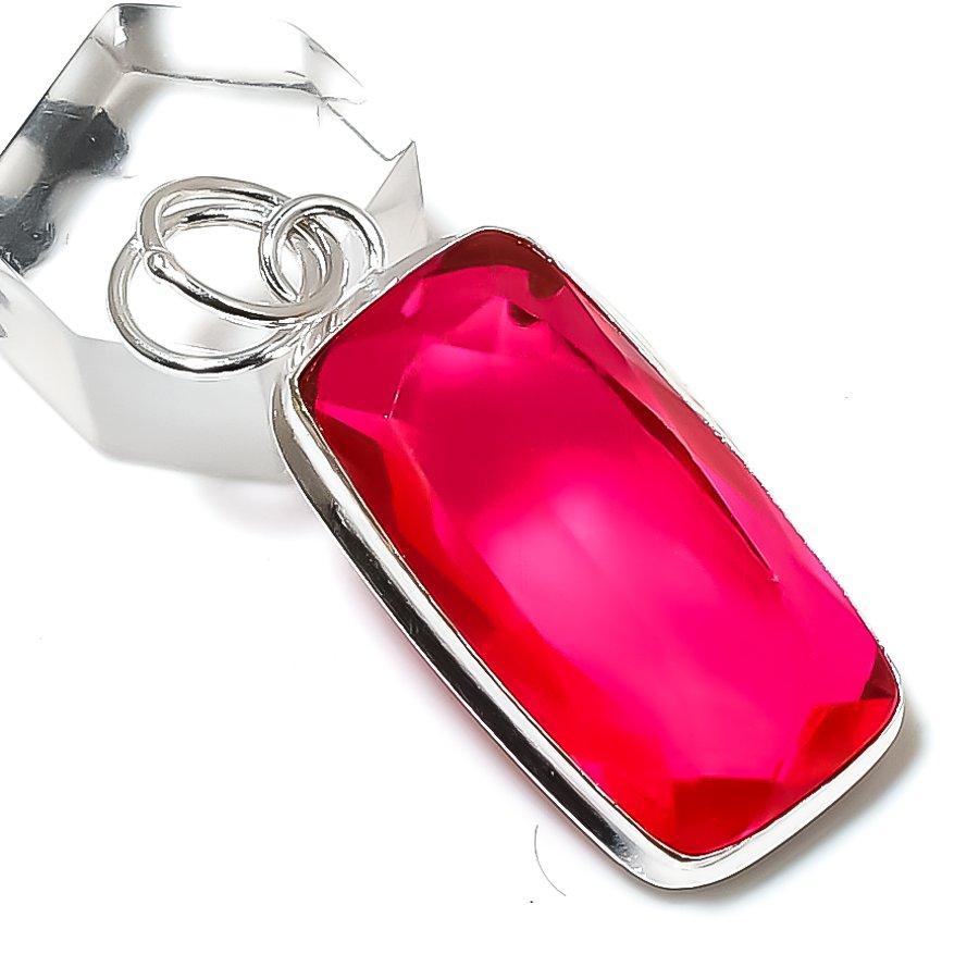 Piatră prețioasă Rubellit Roz Natural Argint Sterling 925 Cadou Pandantiv 1.89" a3B70