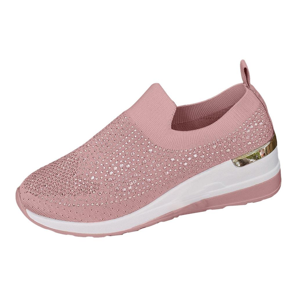 Women'S Fashionable Vulcanized Shoes Breathable Slip On Casual Solid Color Flat Shoes Spring Summer Rhinestone Slip On Loafers