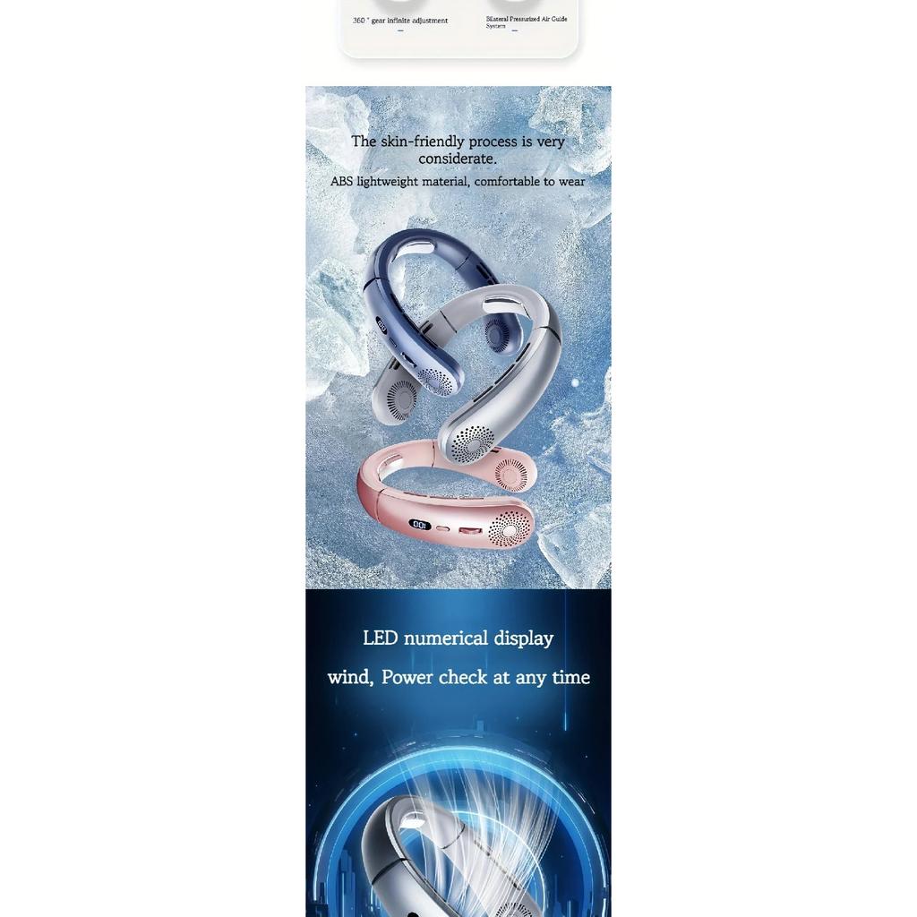 Portable Neck Fan, Upgraded 100 Speeds Personal Bladeless Fan Wearable with Neck Brace, 4000mAh Rechargeable Battery Operated,