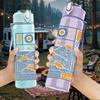 1PC Surfboard Map Art Print 750ml Color Plastic Sports Water Bottle Leakproof Flip Straw Lid Suitable for Sports Office Home Use