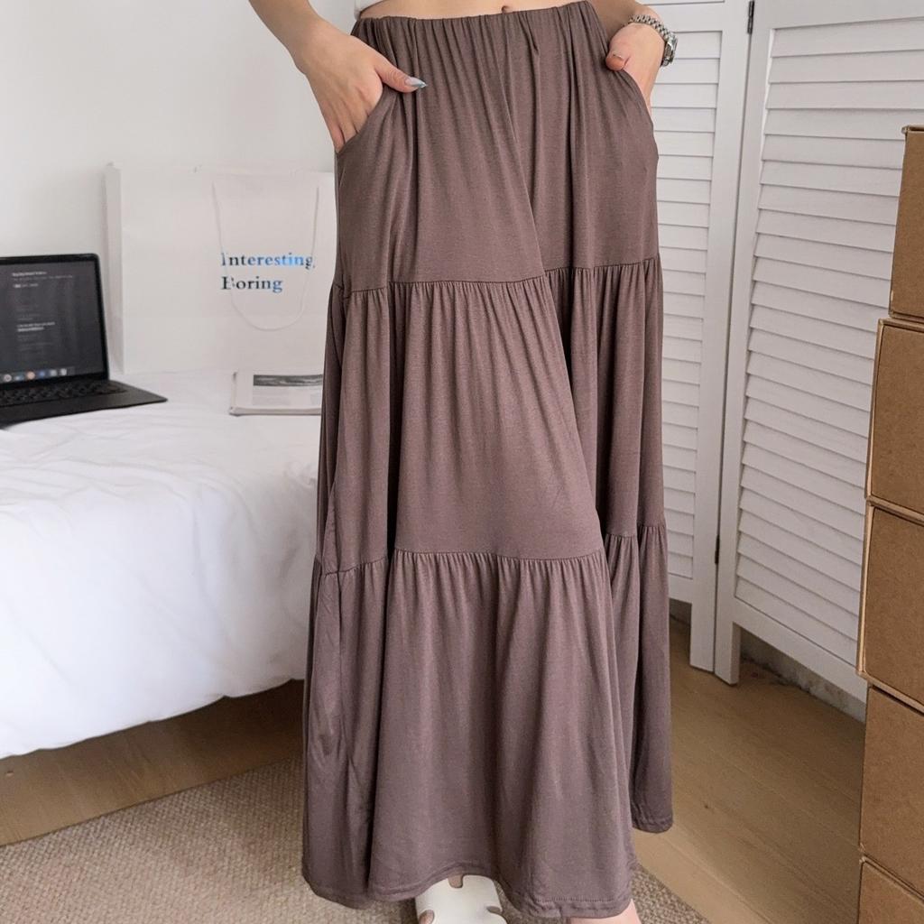 Summer Women's High Waisted Tiered Skirt Soft Modal Long Skirts Slimming Flowy Skirt Casual Fashion Versatile
