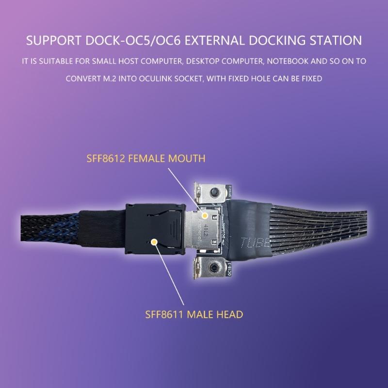 64Gbps M.2 To Oculink 4i Extension Cable PCIe4.0 Gen4 Silver Plated Cable for M.2 To SFF8611 Adapter Cable