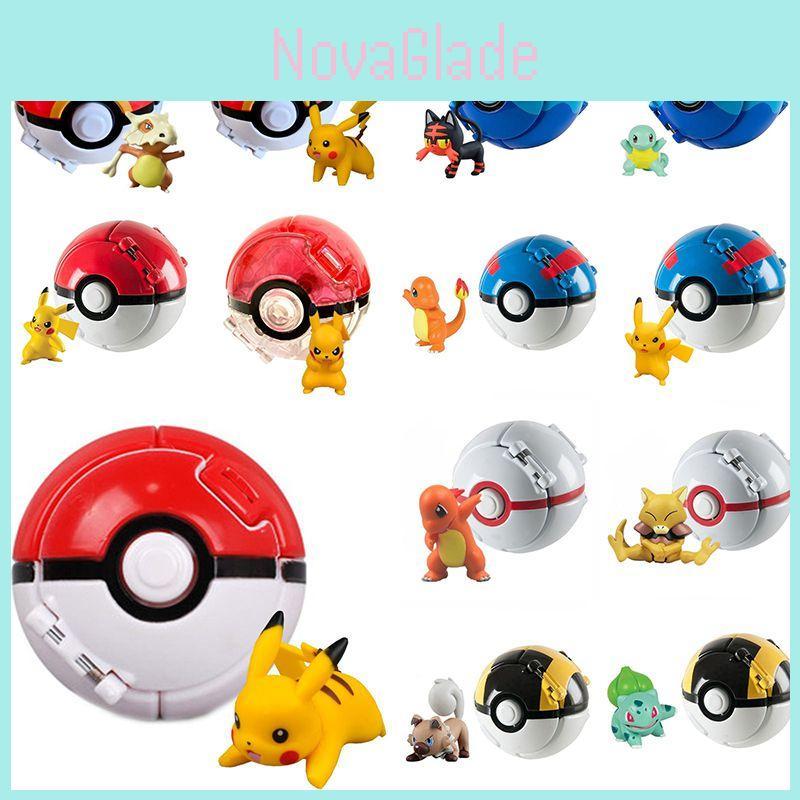 Abs+pvc Material Poke Ball Action Figure Model Toy With Pikachu Charmander Litten Rockruff
