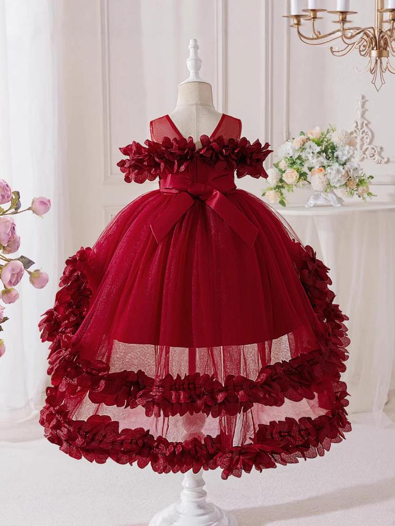 2026 Girls' Layered Flower Cake Dress: Birthday Mesh Princess Skirt, Fairy Lace Gown, Cotton