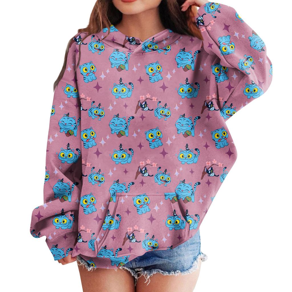 Sweatshirts For Teen Girls Hoodies Long Sleeve Drawstring Pullover Cute Printed Hoodie Top
