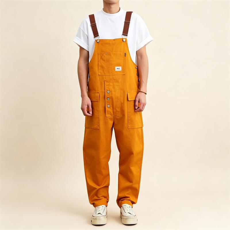 Vintage Khaki Men Bib Suspender Pants