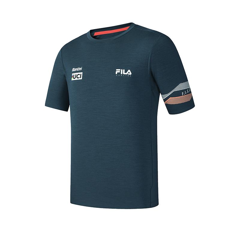 Fila Cycling Comfortable Sports Versatile Breathable Knitted Short Sleeve T-Shirt Men Tops Dark-Reef-Blue A11M518102F-DB