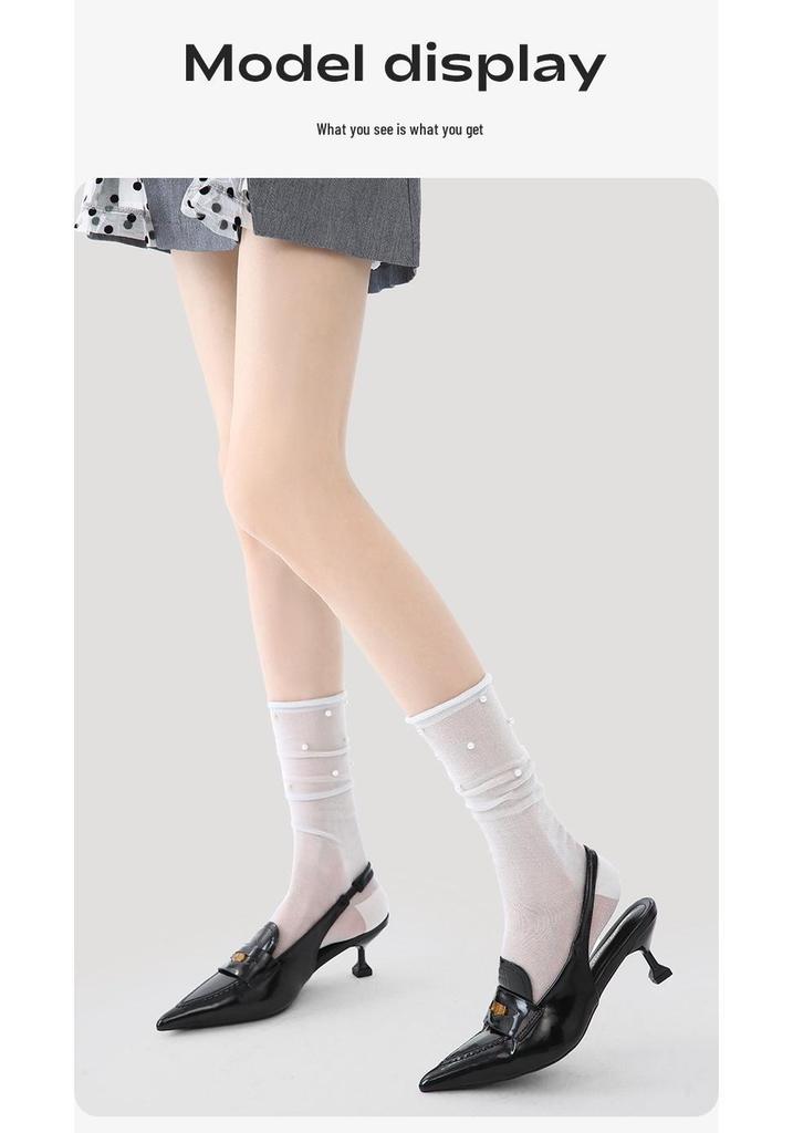 Renaissance Pearl Mid-Calf Women's Socks: Original Thin, Solid Color, Puffy Ins Style.