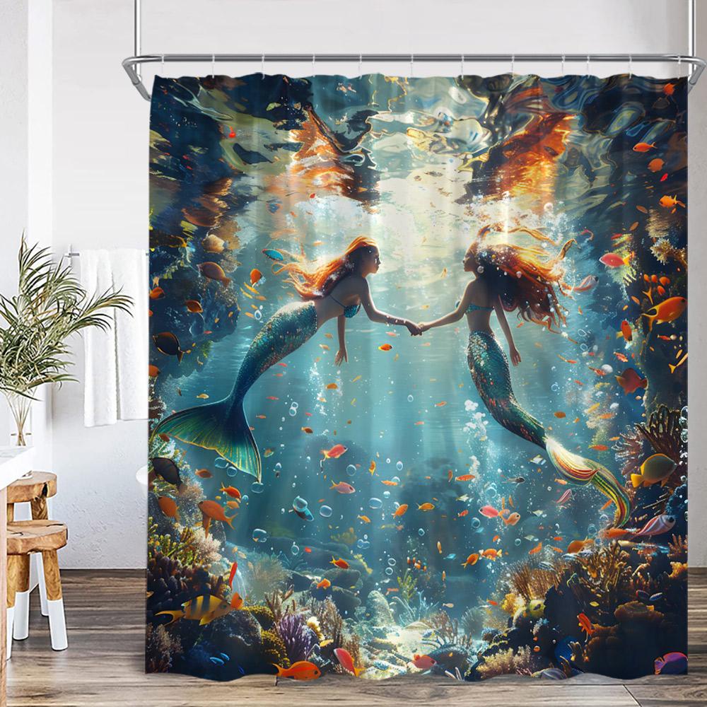 

Pink Mermaid Shower Curtain Mermaid Tail Bathtub Curtain For Girls Kids Bathroom Under The Sea Ocean Theme Bath Decor With Hooks W60H190(CM)-1 Pcs