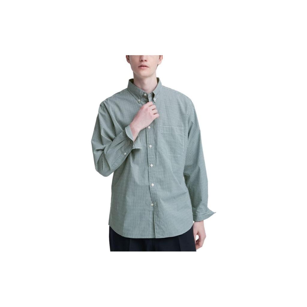 UNIQLO Single-Breasted Checkered Long Sleeve Shirt Unisex shirts Dark-Green 462379-58