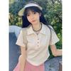 Cotton polo collar shoulder T-shirt women's summer new design sense niche chic short t-shirt top ins