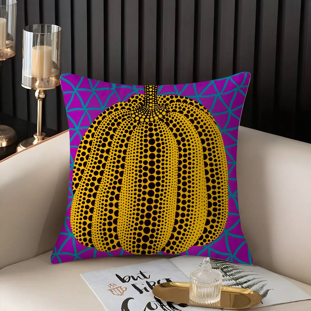 Yayoi Kusama Abstract Art Pumpkin Pillow Case Home Dorm Chair Back Short Plush Double-sided Printing Nap Time Cushion Cover