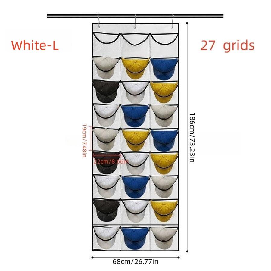 1PC Hat Organiser with Clear Deep Pockets to Display Your Baseball Caps, Baseball Cap Rack with 3 Hooks, 24 or 27 Deep Pockets